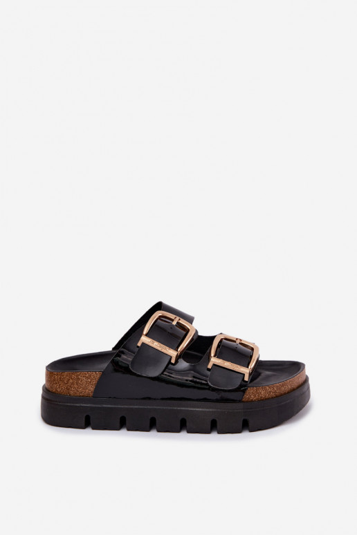 Chaussons à plateforme en vernis doré pour femmes avec boucles Lee Cooper LCIN-26-35-4459L