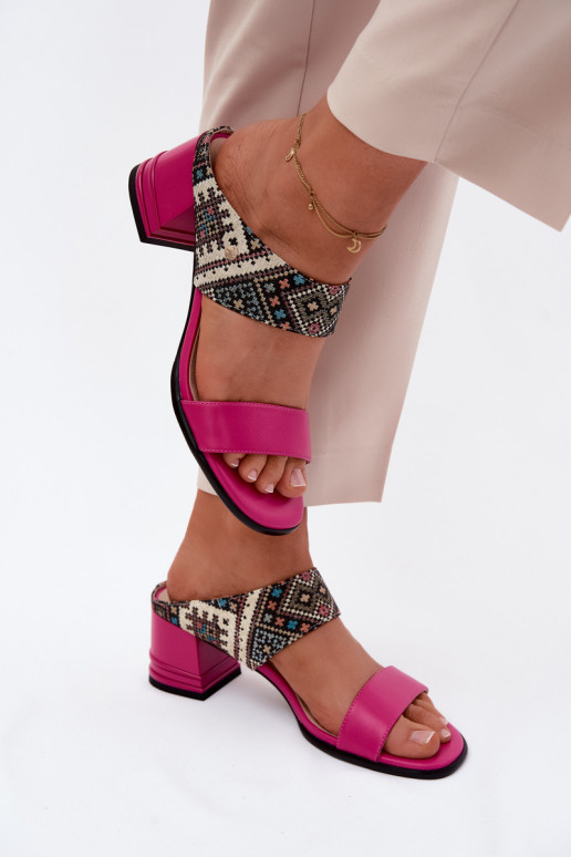 Chaussons en cuir pour femmes roses à motif avec talons Tai turiciejka K7522-15