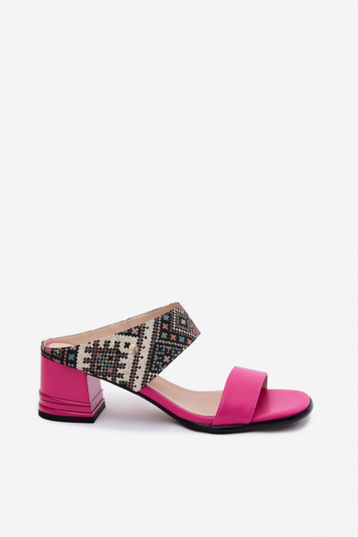 Chaussons en cuir pour femmes roses à motif avec talons Tai turiciejka K7522-15