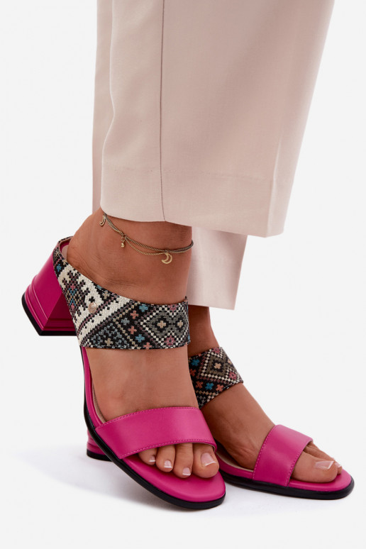 Chaussons en cuir pour femmes roses à motif avec talons Tai turiciejka K7522-15