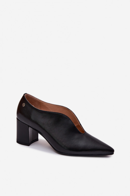 Chaussures en cuir noires pour femmes avec talons Tai turiciejka K7469-01