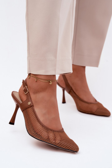 Peau Sandales ajourées Chaussures Féminin avec des talons fins Il fautciejka K7507-29 marron