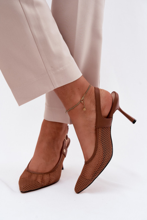 Sandales en cuir marron pour femmes avec talons fins Tai turiciejka K7507-29