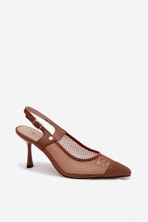 Sandales en cuir marron pour femmes avec talons fins Tai turiciejka K7507-29