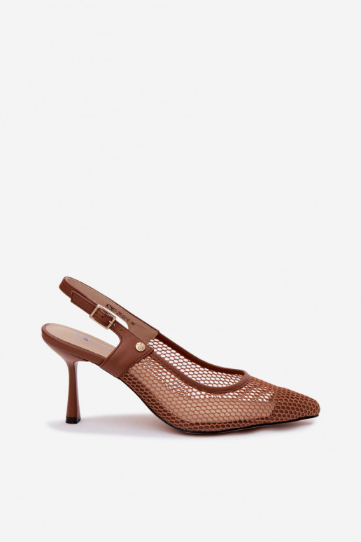 Sandales en cuir marron pour femmes avec talons fins Tai turiciejka K7507-29