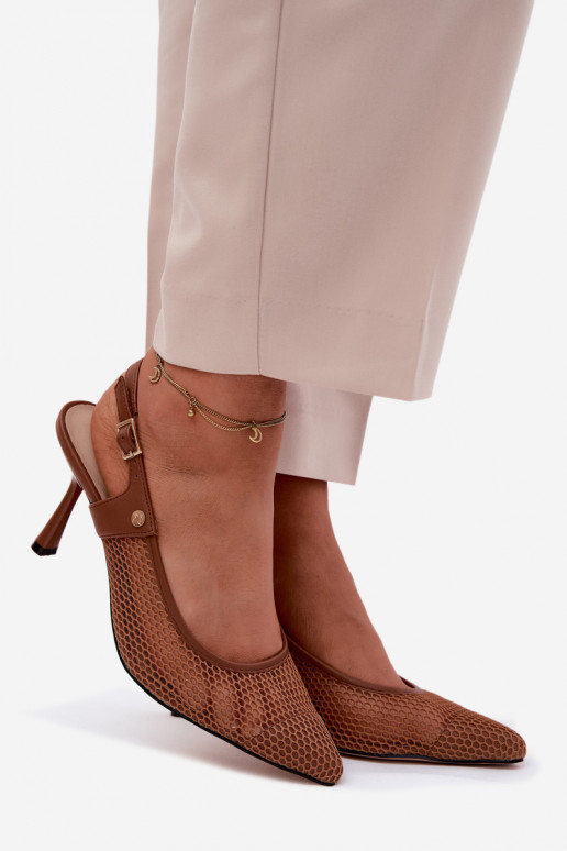 Peau Sandales ajourées Chaussures Féminin avec des talons fins Il fautciejka K7507-29 marron