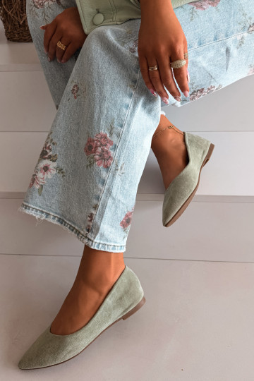 Ballerines plates en daim couleur verte Lelisa