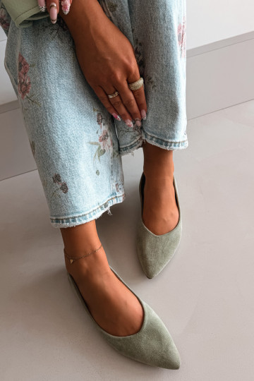 Ballerines plates en daim couleur verte Lelisa 2