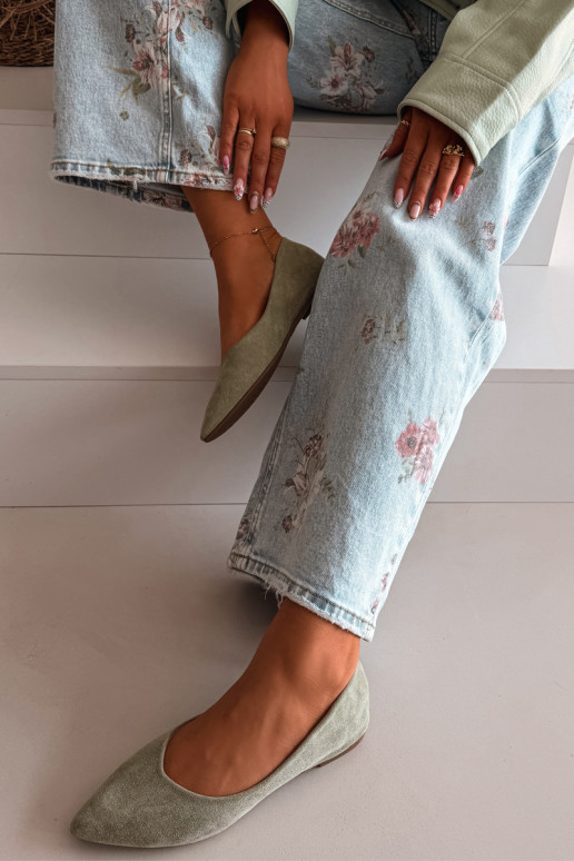 Ballerines plates en daim couleur verte Lelisa
