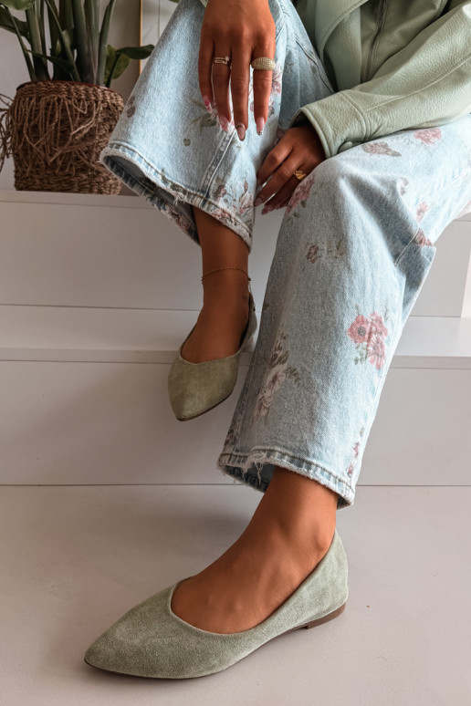 Ballerines plates en daim couleur verte Lelisa