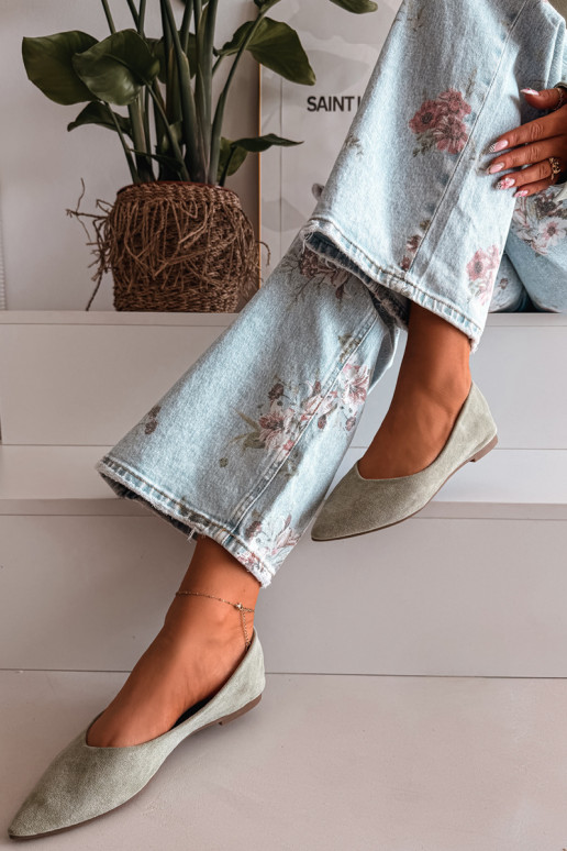 Ballerines plates en daim couleur verte Lelisa