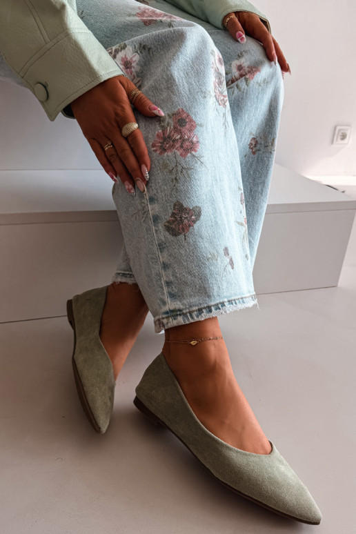 Ballerines plates en daim couleur verte Lelisa