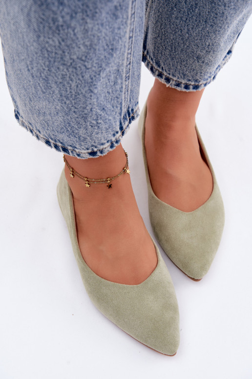 Ballerines plates en daim couleur verte Lelisa