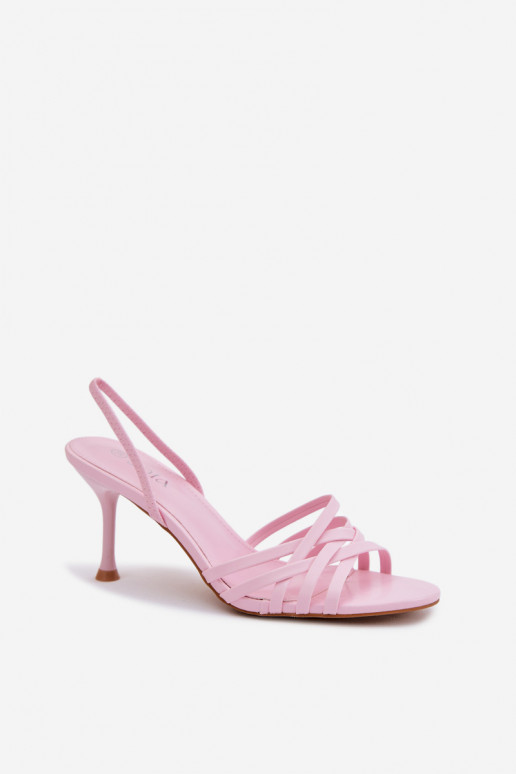 Sandales roses à talon fin et lanières Velivelle