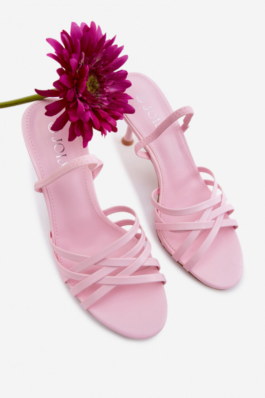 Sandales pour femmes avec des talons fins avec des bandes couleur rose Velivelle