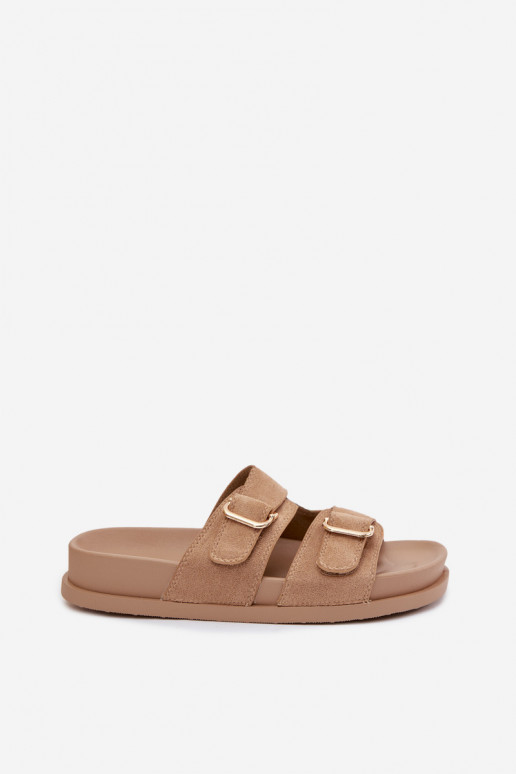 Pantoufles pour femmes Ze couleur doréemi avec bouclesmi beige Pelorin