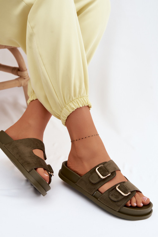 Chaussons khaki avec boucles dorées Pelorin