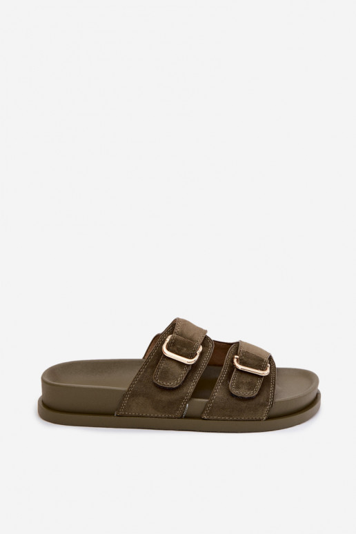 Chaussons khaki avec boucles dorées Pelorin