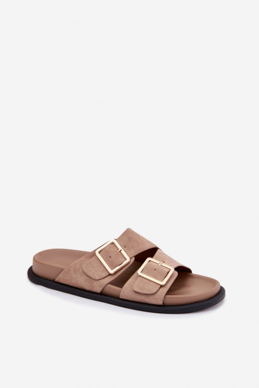 Chaussons en faux daim couleur sable avec boucles dorées Selissea