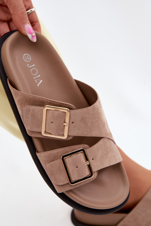 Chaussons en faux daim couleur sable avec boucles dorées Selissea