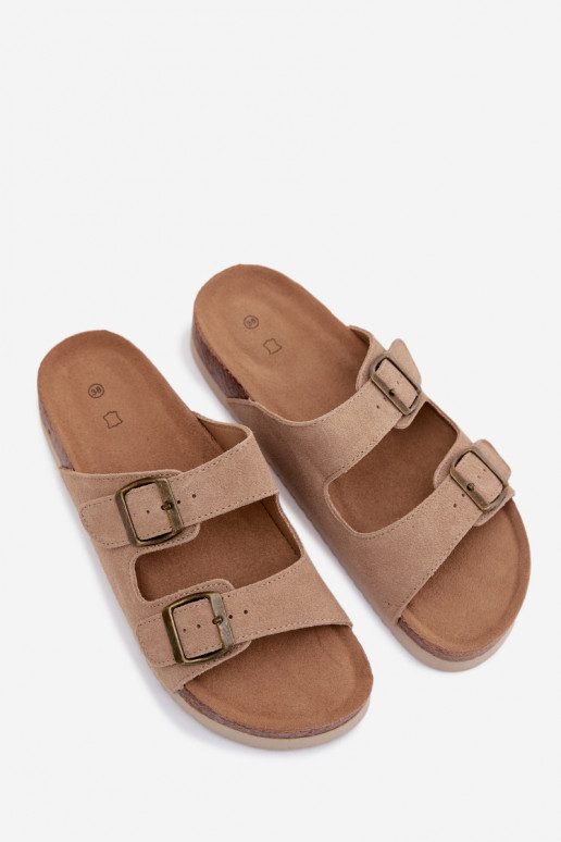 Chaussons en cuir daim couleur sable avec boucles Rosaliae