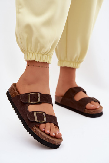 Chaussons en cuir daim marron avec boucles Rosaliae