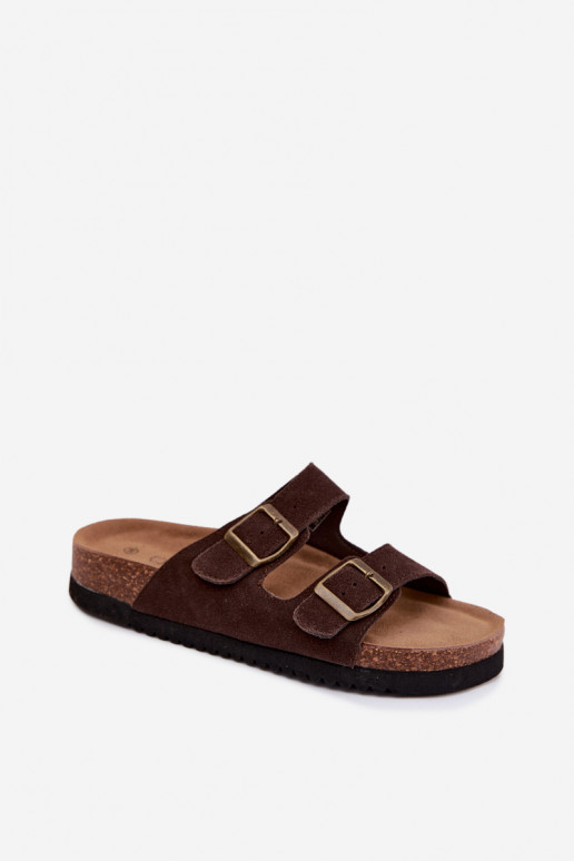 Chaussons en cuir daim marron avec boucles Rosaliae