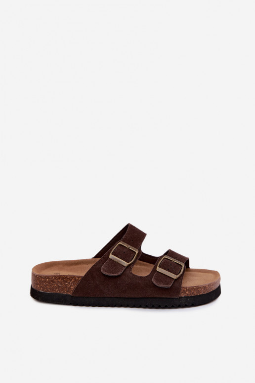 Chaussons en cuir daim marron avec boucles Rosaliae