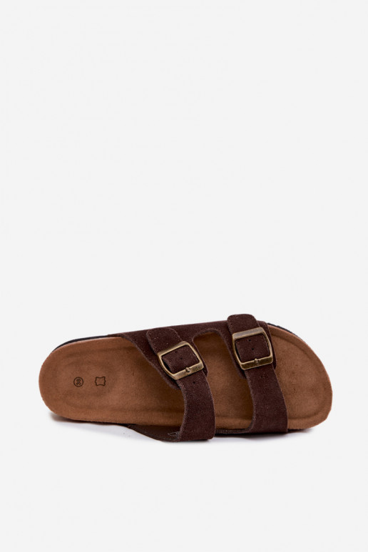 Chaussons en cuir daim marron avec boucles Rosaliae