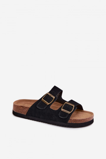 Peau Chaussons femme en daim avec boucles couleur noire Rosaliae 2