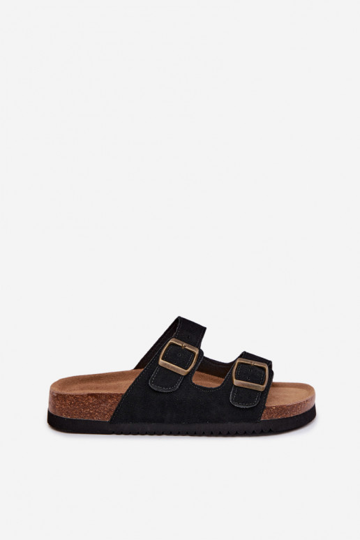Chaussons en cuir daim noir avec boucles Rosaliae