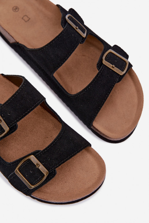 Chaussons en cuir daim noir avec boucles Rosaliae