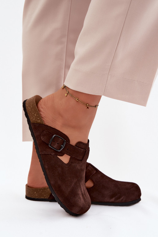 Mules en cuir daim avec boucles Zazoo 1905, couleur chocolat