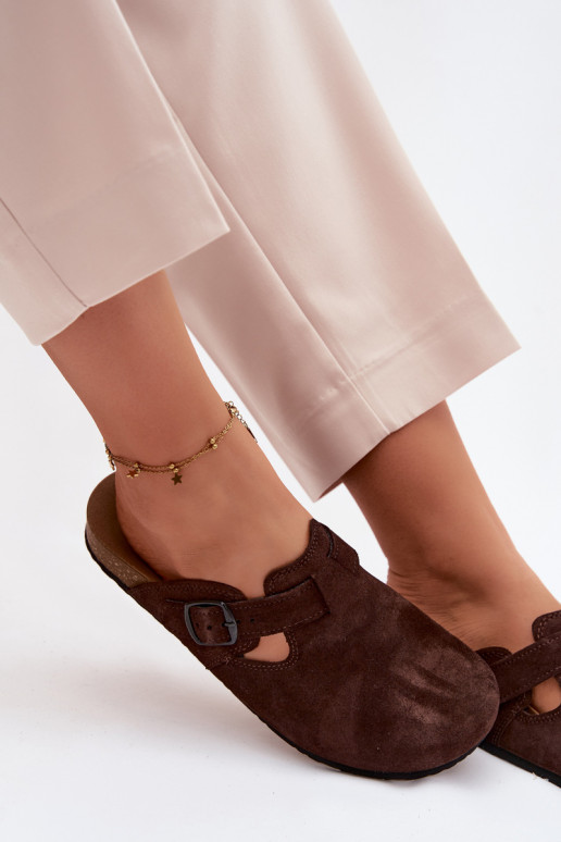 Mules en cuir daim avec boucles Zazoo 1905, couleur chocolat