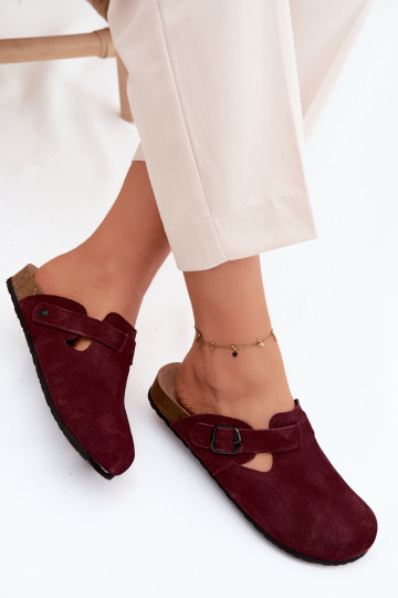 Mules en cuir daim avec boucles Zazoo 1905, couleur violet foncé