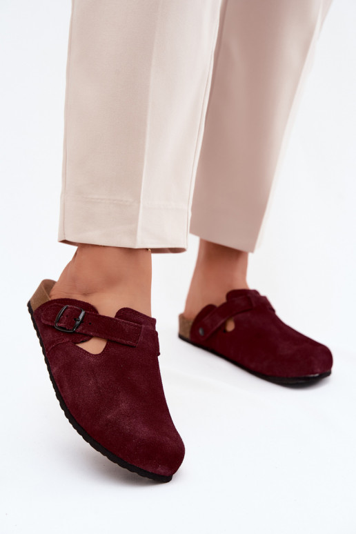 Mules en cuir daim avec boucles Zazoo 1905, couleur violet foncé