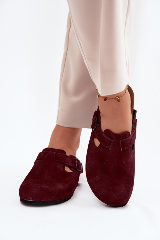 Mules en cuir daim avec boucles Zazoo 1905, couleur violet foncé