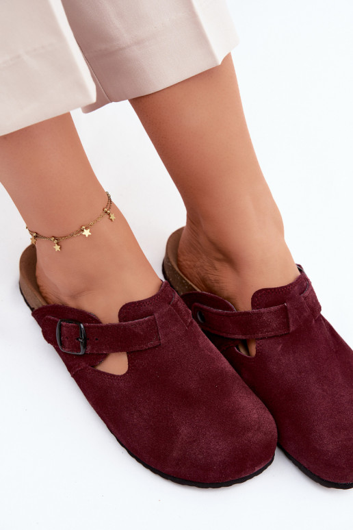 Mules en cuir daim avec boucles Zazoo 1905, couleur violet foncé