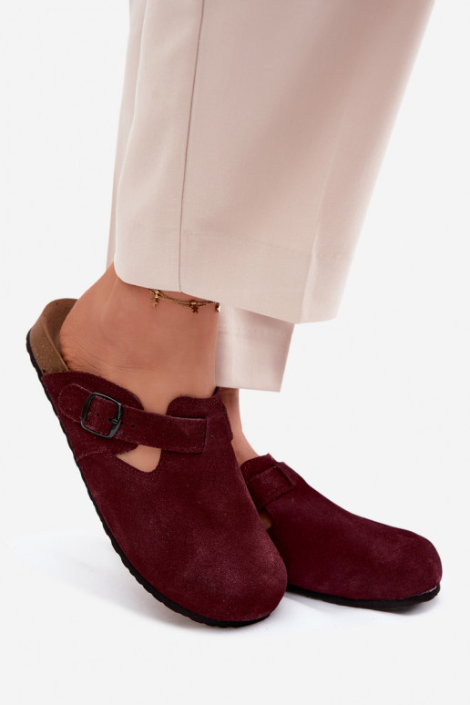 Mules en cuir daim avec boucles Zazoo 1905, couleur violet foncé