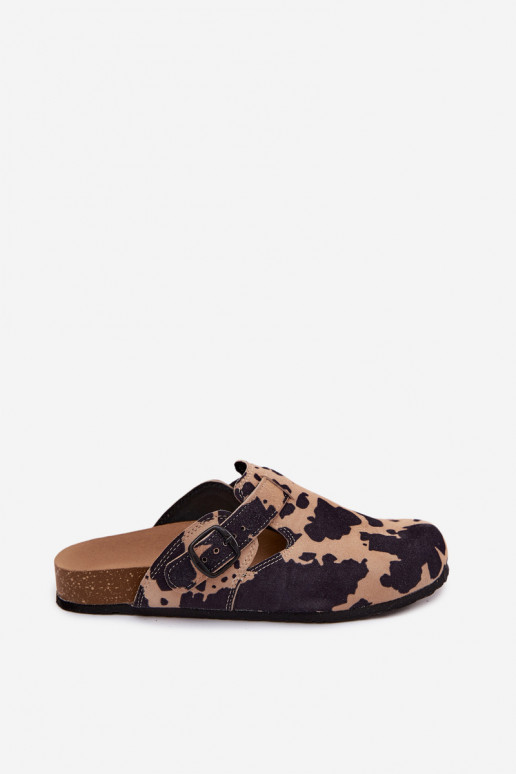 Mules en cuir daim avec boucles Zazoo 1905, couleurs sable et noir