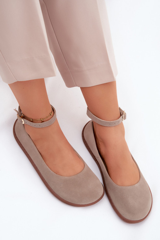 Ballerines barefoot en daim Zazoo 020, couleur cappuccino