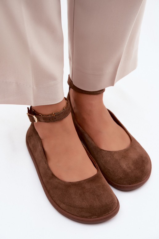 Ballerines barefoot en daim Zazoo 020, couleur marron