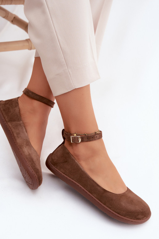Ballerines barefoot en daim Zazoo 020, couleur marron