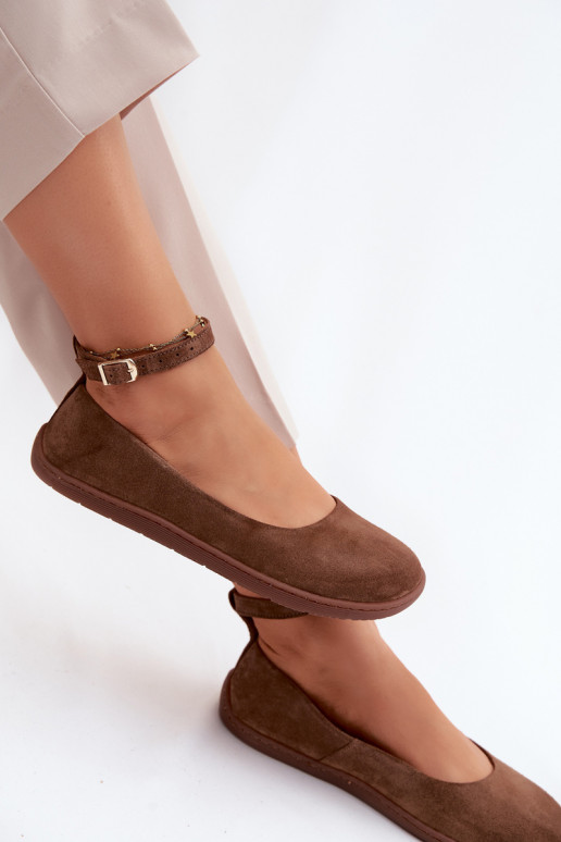 Ballerines barefoot en daim Zazoo 020, couleur marron