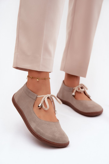 Ballerines barefoot en cuir daim avec sangles Zazoo 021, couleur cappuccino