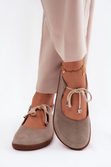 Ballerines barefoot en cuir daim avec sangles Zazoo 021, couleur cappuccino 2