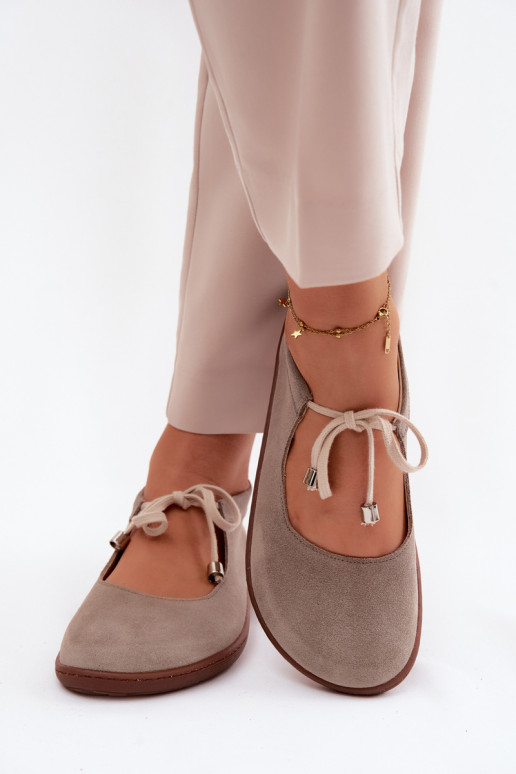 Ballerines barefoot en cuir daim avec sangles Zazoo 021, couleur cappuccino