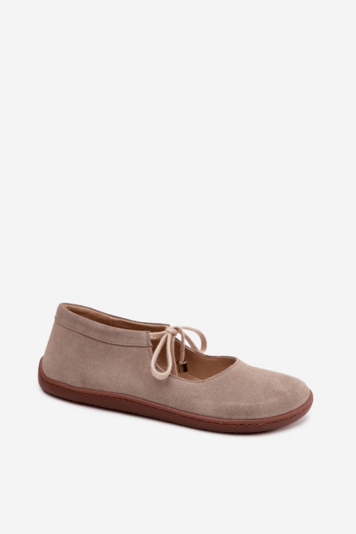 Peau Ballerines en daim Barefoot avec des sangles Zazoo 021 couleur cappuccino