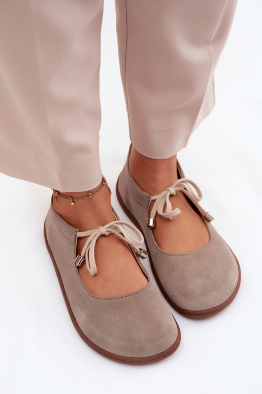 Ballerines barefoot en cuir daim avec sangles Zazoo 021, couleur cappuccino