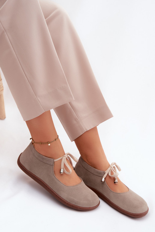 Ballerines barefoot en cuir daim avec sangles Zazoo 021, couleur cappuccino